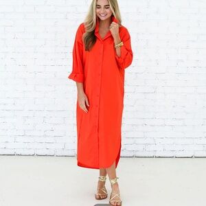 Karyn Lawn dress Vibrant Orange Button-Up Dress